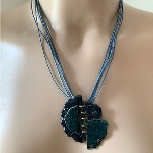 Vintage Metal Statement Necklace, green metallic